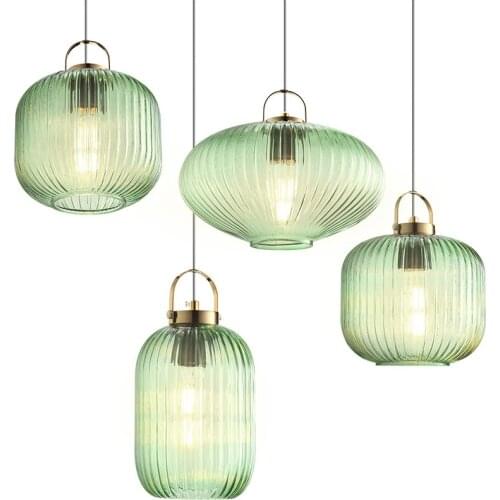 Nordic restaurant lamp bedside Pendant Lights green glass Luminaire Suspension Japanese style single kitchen head Hanging Lamp