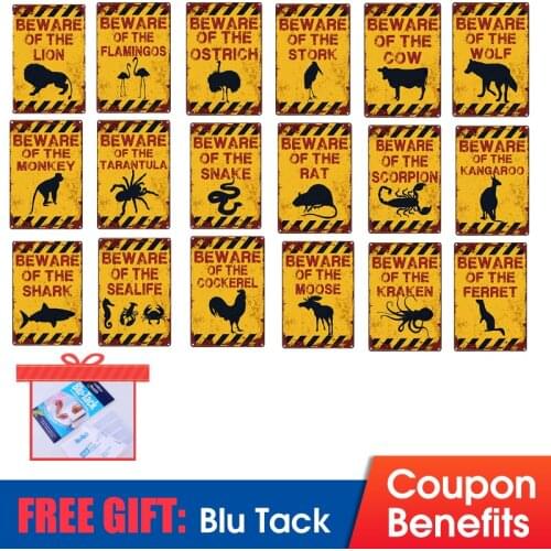 Metal Signs BEWARE OF LION Animal Retro Vintage Bar Tin Signs Classic Poster 12 X 8 Inch