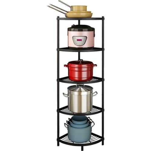 Kitchen Shelf Floor Multi-layer Corner Storage Pot Rack Stainless Steel Triangle Wall Corner Pot Rack Multi-function