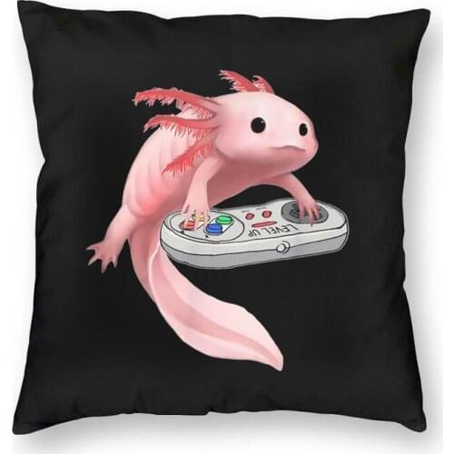 Soft Axolotl Fish Playing Video Game Throw Pillow Cover Decoration Axolotl Lizard Gamers Cushion Cover 40x40 Pillowcover
