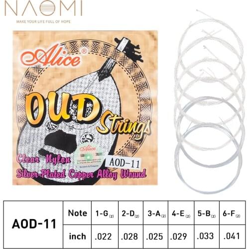 Naomi Alice OUD Strings AOD-11 Set Silver-Plated Copper Wound White Clear Nylon for Classical Guitar Instrument Accessories