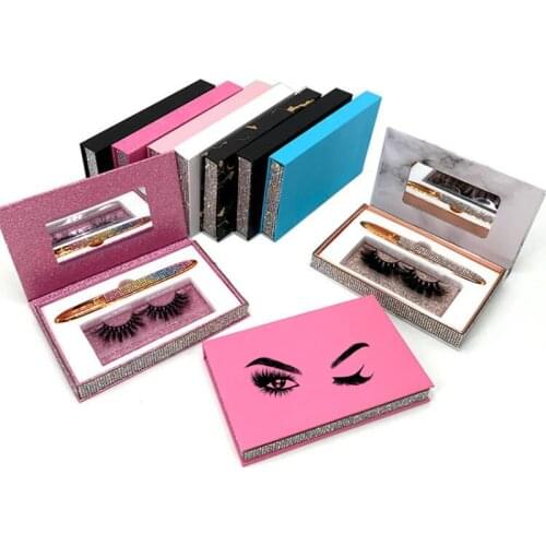 New Black Pink Marble Eyelash Boxes with 25mm Mink Eyelashes Eyeliner Glue Pen Custom Mink Lash Box