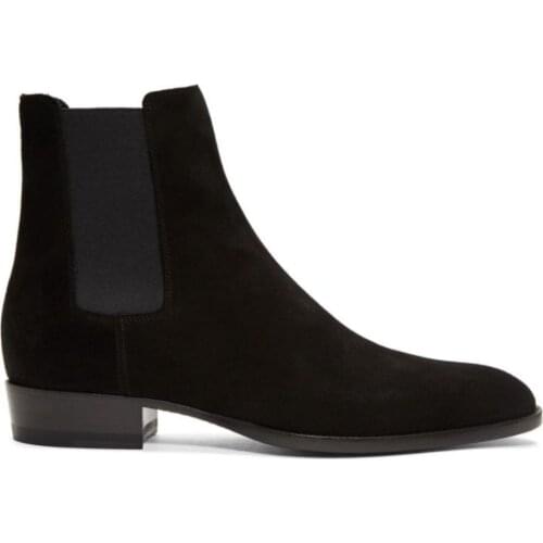 Autumn New Men Faux Suede Chelsea Boots Low Heel Side Elastic Riding Boots Classic English Style Ranch Ankle Boots KP395