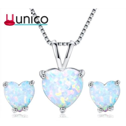 UUNICO 2018 of Valentine natural opal choker 46cm Heart-shaped necklace fashion pendant necklace&earring for women Full set