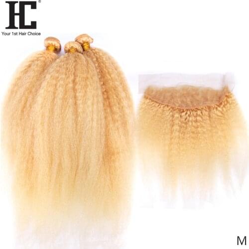 HC Blonde Bundles With Frontal 613 Bundles With Frontal Closure 4 Pieces Kinky Straight Hair 3 Bundles With Frontal Remy Hair