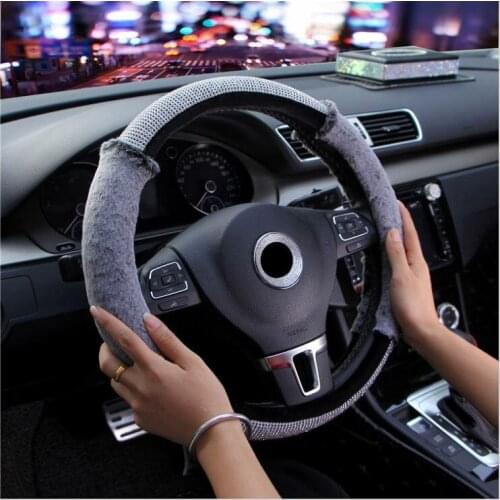 Car Luxurious crystal Steering wheel cover Auto Plush warm steering wheel cover universal diamond car accessories for girl
