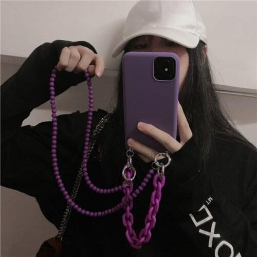 Luxury crossbody Lanyard Necklace Bead chainsilicone Case For for iphone 12 11 pro max X XS XR 6s 7 8 Plus SE 2020 12 mini