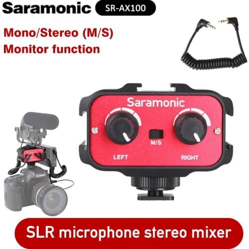Saramonic SR-AX100 Universal Microphone Audio Adapter Mixer with Stereo & Dual Mono 3.5mm Inputs for DSLR Cameras & Camcorders