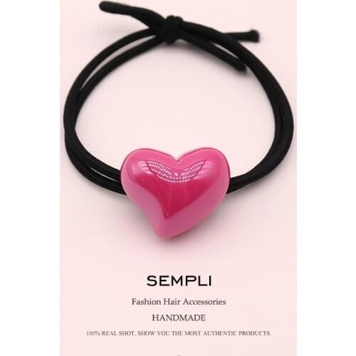 Sempli 9 Candy Colors Resin Love Heart Nylon High Elasticity Rubber Band Hair Band Children Hair headband Accessories Scrunchie