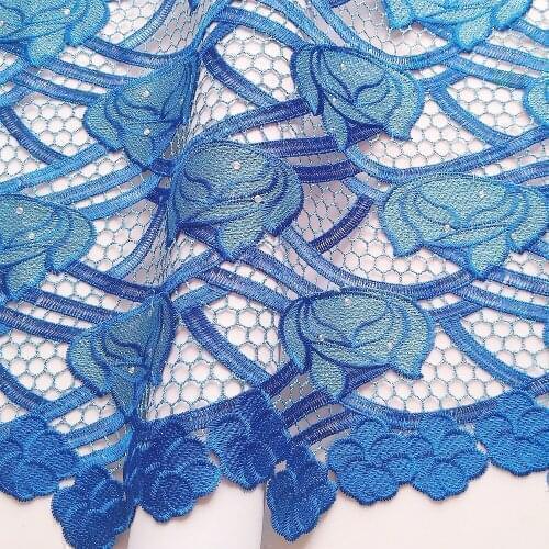 Blue Guipure Cord Lace Embroidered 2021 African Lace Fabric with Stones Nigerian Lace Fabric 2021 High Quality Lace for Wedding