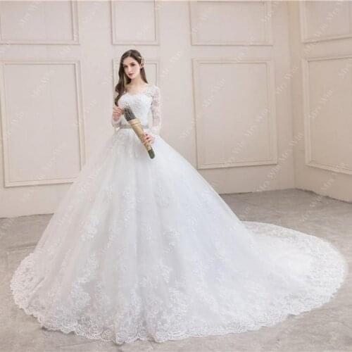 Wedding Dress 2021 Full Sleeve Sexy V-neck Sweep Train Ball Gown Princess Luxury Lace Vestido De Noiva Wedding Dress Plus Size