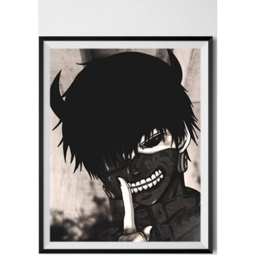 Tokyo Ghoul Manga Anime Darkness Evil Monster Ken Kaneki Fabric Canvas Art Prints,8 x 10 Inches,Ready To Hang