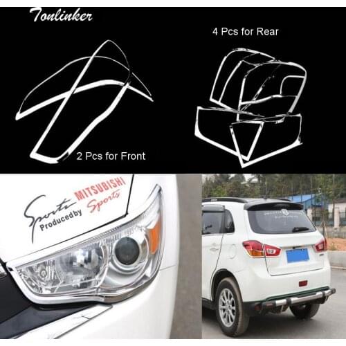 Tonlinker 2-4 PCS Car DIY NEW ABS Chrome Front and Rear Headlight Light Box Cover Case Stickers for Mitsubishi ASX 2011-15