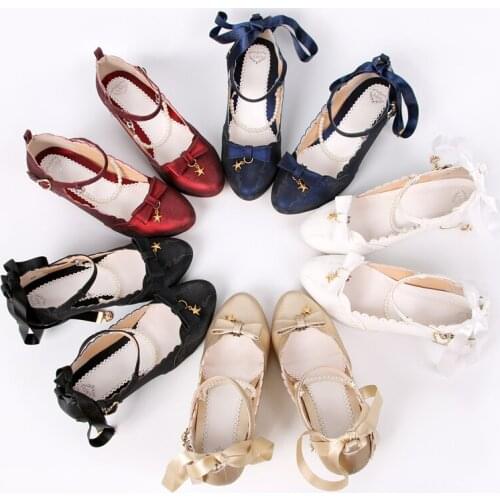 Palace Princess Daily Sweet Lolita Shoes Cute Ladies Bowknot Ribbon Kawaii High Heels 5cm Elegance Women Vintage Loli Cosplay