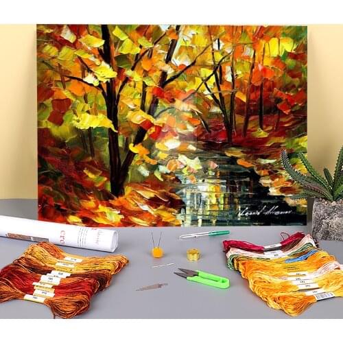 Autumn Stream Pre-Printed 11CT Cross Stitch DIY Embroidery Patterns DMC Threads Handicraft Handiwork Handmade Adults