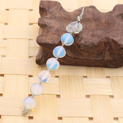 YJXP Silver Plated Wire Wrap Round Beads Opalite Opal Straight Line Pendant For Anniversary Jewelry