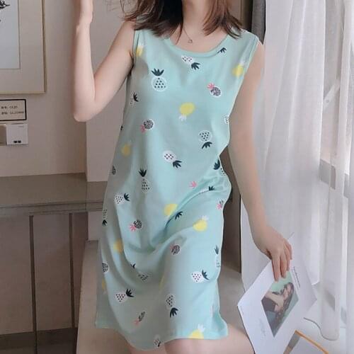 Women Summer Sleepwear Floral Sleeveless Nightwear Loose Plus Size Kawaii Ladies Nightdress
