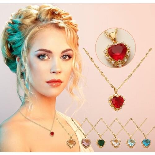 Women Crystal Necklace Heart Pendant Chain On Neck Lady Metal Pendant Necklaces Jewelry For Bride