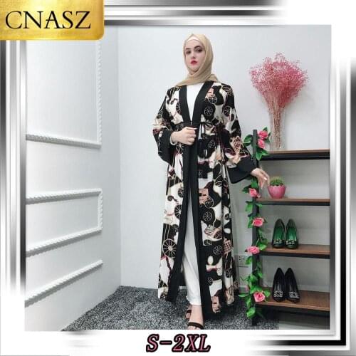 2019 Muslim Turkish Abayas For Women Long Sleeve Dress Islamic Moroccan Kaftan Bangladesh Fashion Print Clothing