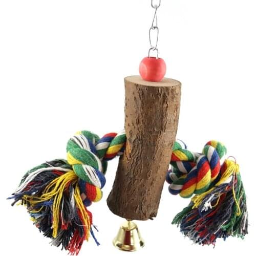 1 Pcs Parrot Bird toy Solid Wood Cotton Rope Chewing Climbing Standing toys Hanging String Bite Bird Cage Accessories Supplies