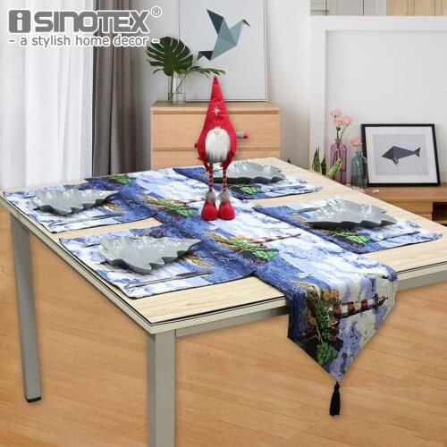 1PCS Lighthouse Printed Table Runner Soft Polyester Cotton Fabric Table Flag 33x180cm Machine Washable Home Xmas Table Decor