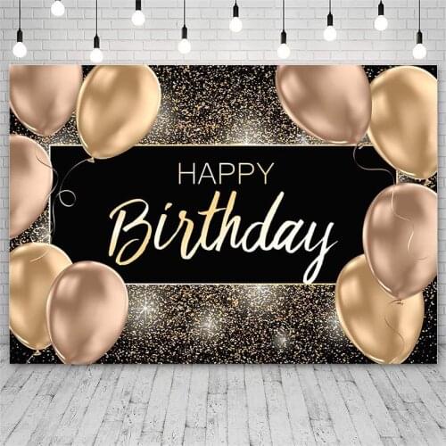 Avezano Customized Birthday Party Background Golden Shiny Balloon Black Banner Decor Backdrop Photo Studio Photophone Photozone