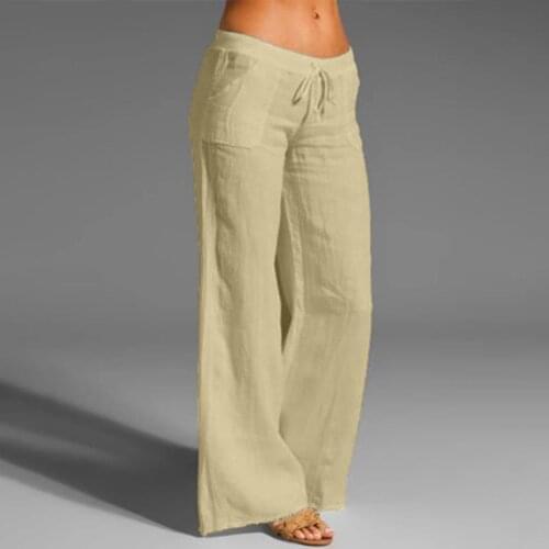 5xl Plus Size Pants Women Cotton Linen Elastic Waist Drawstring Pants Wide Leg Trousers Summer Casual Loose Sports Pants A20