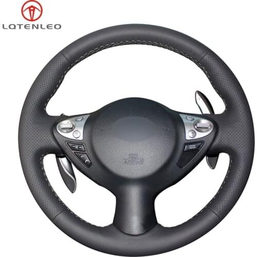 Black Genuine Leather DIY Car Steering Wheel Cover For Infiniti FX FX35 FX37 FX50 QX70 Nissan Juke Maxima Sentra SV