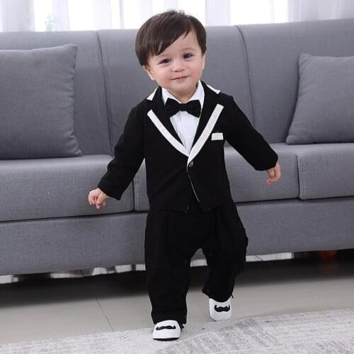 Baby 100 Days Photo Clothing Spring and Autumn Baby Boy Gentleman Jumpsuit British Style babys bodysuit Set 2 Pieces