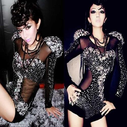 Jazz Dance Costumes Rhinestones Bodysuit Nightclub Bar Dj Dancers Rave Clothes Stage Costumes For Singers Hip Hop Jumpsuit