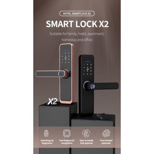 Wifi Tuya X2-Bronze Electronic Door Lock Security With Tuya APP Remotely/Biometric Fingerprint/Smart Card/Password/Key Unlock
