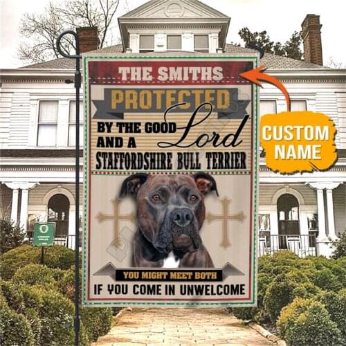 Personalized Flag Staffordshire Bull Terrier Protected Be A Good Lord 3D Printed House Flags Decoration Double-sided Printing