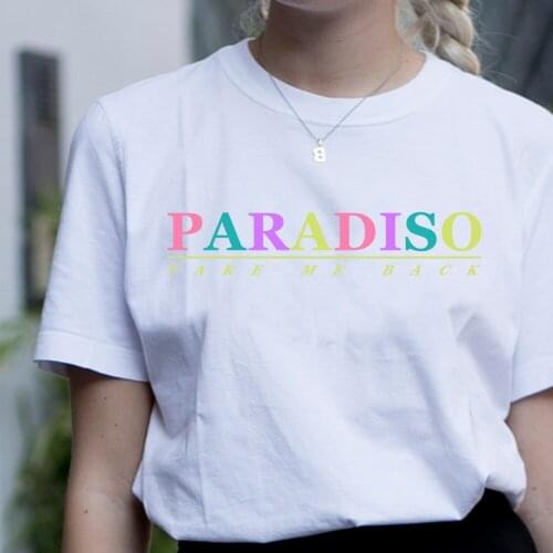 Girl Summer Casual T-shirt Paradise Printed White Short Sleeves Elegant Style Women T shirt Top&Tees 100% Cotton