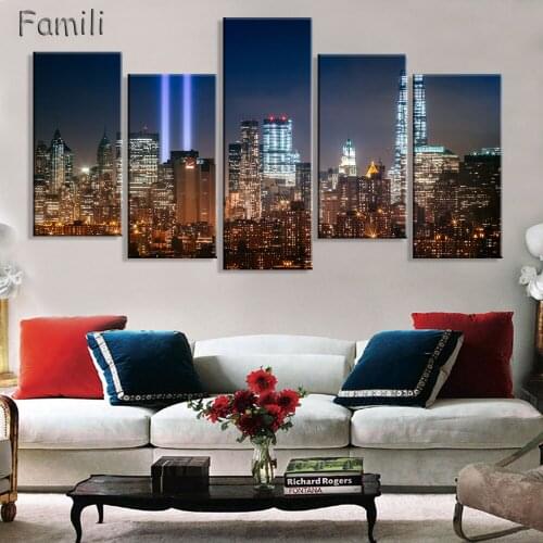 5 pieces Large Modern city building picture New York canvas painting wall art pictures for living room home decoration