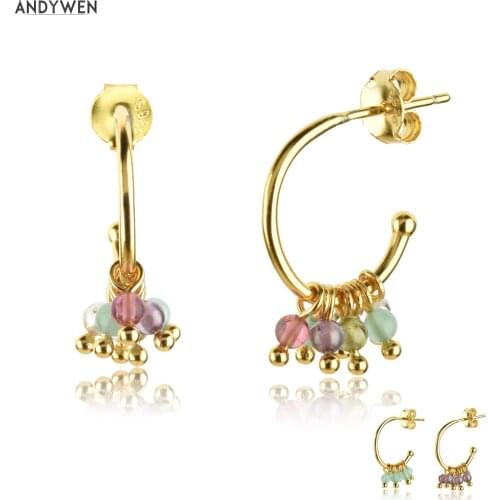 ANDYWEN 925 Sterling Silver Charm Beads Hoop Piercing Ohrringe Pendiente Luxury New 2020 Rock Punk Party European Jewelry