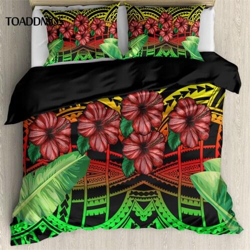 TOADDMOS Bedding Set 3pcs/set Home Textiles Gradient Style Hibiscus Polynesian Tribal Duvet Cover Set with 2pcs Pillowcase Soft