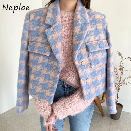 Neploe Korea Chic Autumn and Winter Fashion Woman Jacket Suit Collar Two Buttons Coat Women Loose Pocket Thick Warm Short Coat