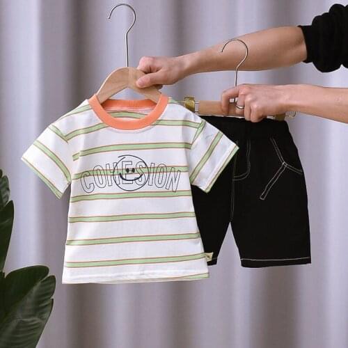 Summer Stripe Print Kids Clothing Sets 100% Cotton Top+Pant for Children Boy Sets Casual Baby Boy Clothes Children Clothes 1-5 Y