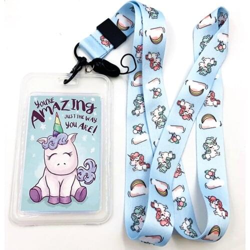 Cute Cartoon Unicorn Lanyard Neck Strap Keys ID Card Pass Moblie Phone USB Badge Holder Porte Bus Bank Credit Case Cover Accesso