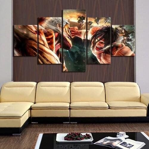 Modular Canvas Home Decoration Prints 5 Panel Eren Jaeger Attack On Titan Anime Painting Poster Wall Artwork Pictures Kids Room