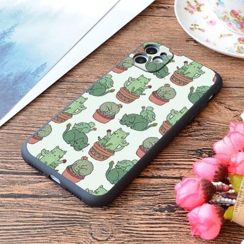 For iPhone Cactus Cats Print Soft Matt Apple iPhone Case