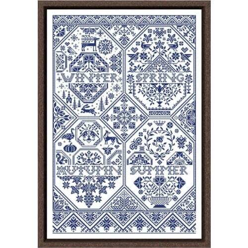 Four seasons forest cross stitch kits single color simple aida fabric 18ct 14ct 11ct count white canvas cotton thread embroidery