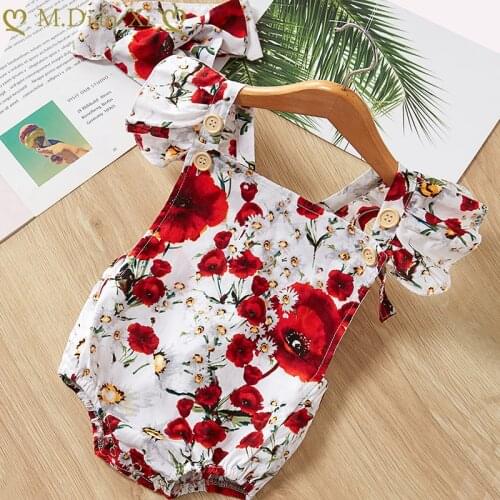 Baby Girls Cute Floral New Romper 2pcs Minnie Romper+Headband 0-24M Infant Baby Toddler Newborn Girls Outfits Set Hot Sale