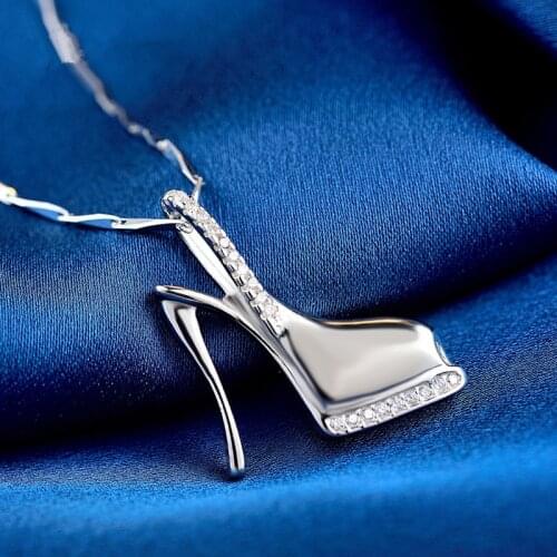 100% Sterling Silver 925 Silver Necklace High Heel Zircon Pendant Necklace Fashion Jewelry