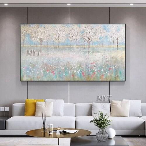 Palette Knife Abstract Art Pure Handmade Flowers Oil Painting Large Size Living Room Decor Outdoor Landscape Pictures Wall Art