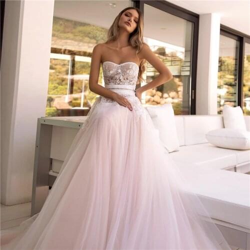 Verngo Fairy Tulle Blush Pink A Line Wedding Dress Beach Sweetheart Applique Garden Country Wedding Bridal Gowns Boho Elegant