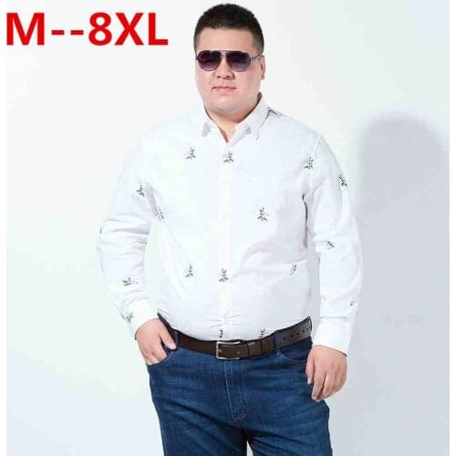 Plus 10XL 8XL 6XL 5XL 4XL Men Casual Shirt Printed Patchwork Striped Long Sleeve Thin Breathable white Autumn Men Dress Shirts