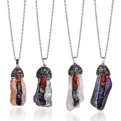 FYSL Silver Plated Irregular Shape Crystal Cluster Pendant Link Chain Necklace with Small Stone Healing Chakra Jewelry