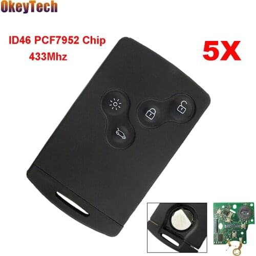 OkeyTech 5pcs/lot 4 Button Remote Key Smart Card Key Fob 433MHZ PCF7952 ID46 Chip for Renault Megane Scenic Laguna Koleos Clio