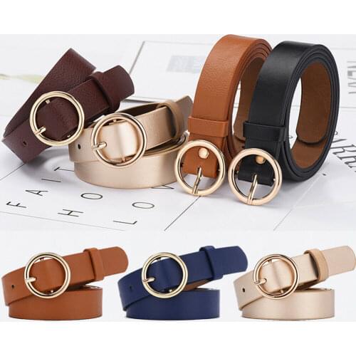 Classic Leather Belt Fashion Womens Vintage Solid Waistband Wide Belt Strap Belts 1pcs Unisex round buckle trouser belt